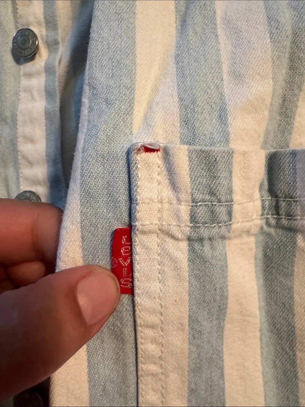 Vintage 90s Levi's Vertical Striped Button-Down in Light Blue & Cream